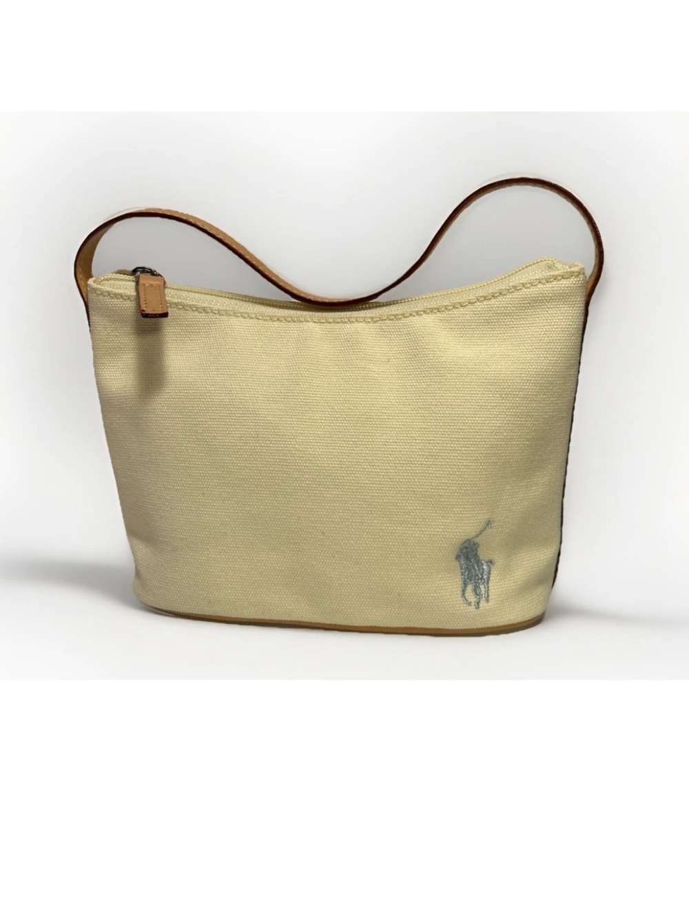 Ralph Lauren Women’s Light Yellow HandBag Purse w/ Blue Logo SMALL.